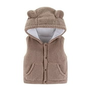 Toddler Baby Boys Girls Fleece Vest with Ear Button Sleeveless Jacket Kids Fall Winter Clothes Hooded Outerwear Coat